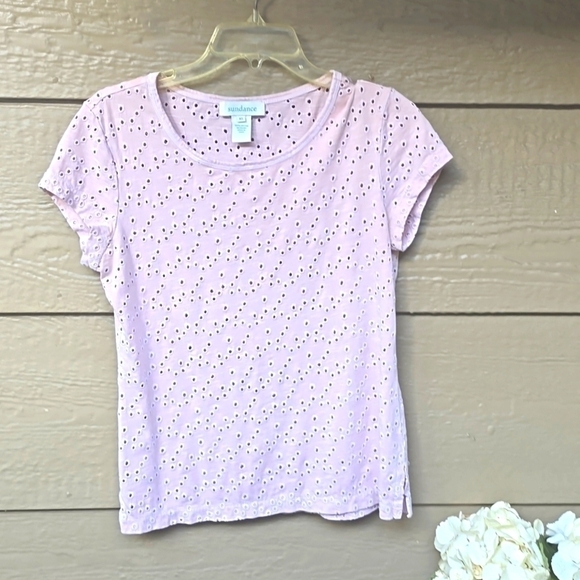 Sundance Tops - Sundance Womens Top Size XS Soft Pink Eyelet Cutout Short Sleeve Tee Shirt